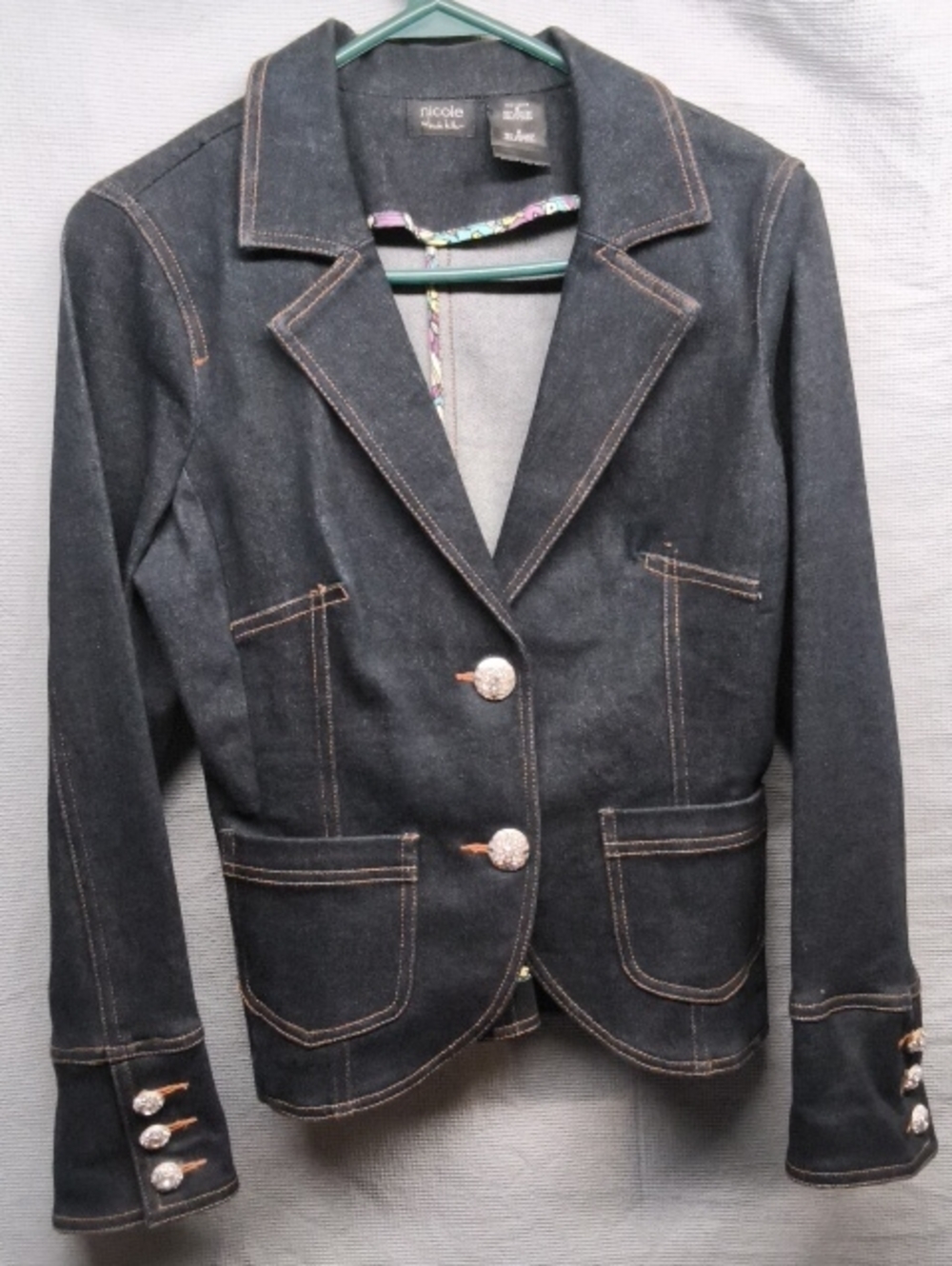Nicole Miller Black Denim Blazer with Contrast Stitching